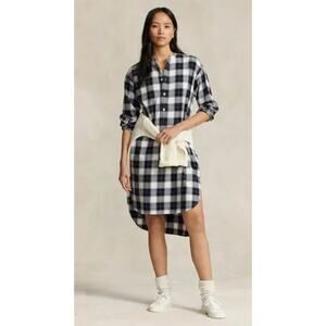 PREPPY CORE Ralph Lauren Tartan Check Shirt Dress – Navy Plaid – Women’s 8 NWOT